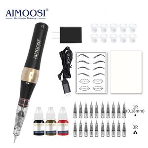 Tattoo Machine Aimoosi M7 Set Microblading Eyebrow PMU Gun Pen Pen Needle Permanent Makeup Professional Supplies Nybörjare 231030