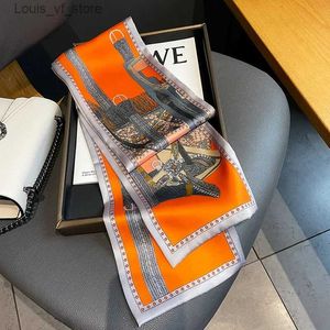 Sarongs 2022 Luxury Brand Small Silk Scarf Women Designer Bag Skinny Scarves Narrow Long Decorate Belt Head Band Hairband T2301030