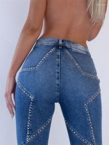 Women's Jeans TARUXY Blue High Waisted For Women Star Sequins Slim Jean Ladies Street Casual Bodycon Denim Pants Womans Wide Legs