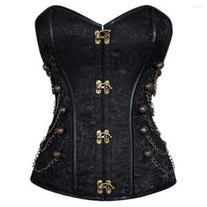 Bustiers korsetter Kvinnors stålbenad steampunk gotisk bustier korsett med kedjor