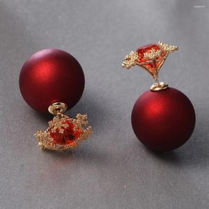 Studörhängen Elegant Red Pearl Snowflake For Women Fashion Zircon Flower Girl Christmas Jewelry Winter Accessories