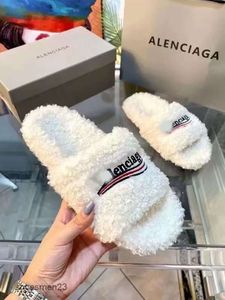 Balencaga Casual Wool Thick Sandal Women Furry Bottomed Soled Sandals Slipper Shearling Wear in Summer Flip New Sheepskin Integrated Flat Flops HSV7