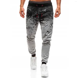 Calças masculinas casuais com cordão e bolso estampado calças jogger Inkjet Slim