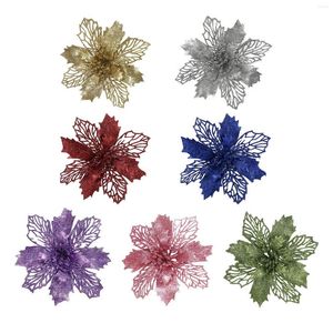 Decorative Flowers 12Pcs 16cm Glitter Artificial Christmas Xmas Tree Ornaments Merry Decorations For Home Year Decor Navidad