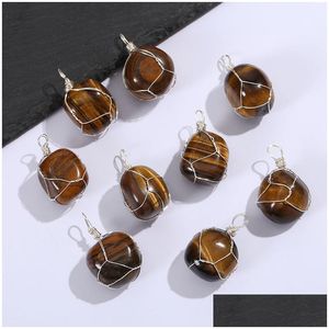 Charms Irregar Natural Stone Tiger Eye Wire Wrap Quartz Pendants For Necklace Jewelry Making Drop Delivery Findings Component Dhgarden Dhgsr