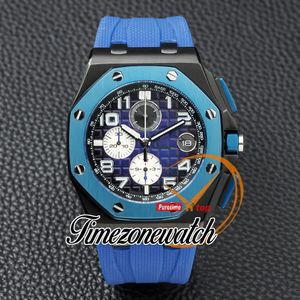 44 mm Nowy kwarc chronograf męski zegarek 26405 Wędzony niebieski teksturę markery kijowe pvd czarna stalowa obudowa niebieska gumowa stopę Zegarki TimeZoneWatch Z18A
