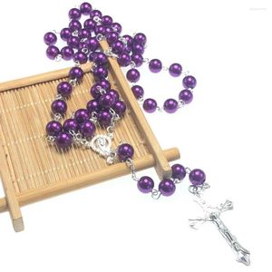 Collane con ciondolo Collana con catena di rosario religioso in plastica ABS da 8 mm con perle finte Rosario Perpule Disponibile