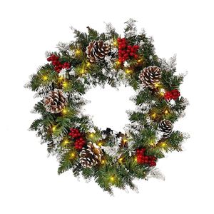 Christmas Decorations Christmas Wreath with Lights LED Front Door Hanger Garland Artificial Berry Hanging Ornaments Wall Decorations 231030