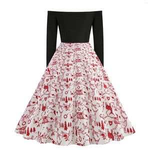 Sukienki swobodne retro kobiety świąteczne sukienki z lat 50. XX wieku na ramię długie rękaw pinup rockabilly sexy impreza vintage vintage vestidos