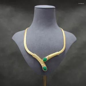 Correntes vintage simples espírito serpentina colar de ouro para mulheres pingente de pedra natural inverno avançado pescoço jóias