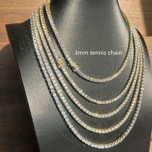 Grossistpris 3mm bred handinställning VVS Lab Diamond Sterling Sier Moissanite Tennis Chain Letter Pendant Necklace