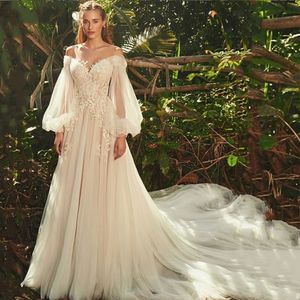 Elegant Sweetheart Puff Long Sleeves Wedding Dress For Women 2024 Backless Tulle Bridal Gown Classic Robe De Mariee Vestidos De Noiva