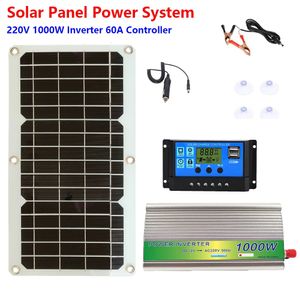 Laddare Solar Panel Power System 220V 1000W Inverter 60A Controller Module Dual 5V USB Output Interface DC12V för mobilt husvagnsbatteri 231030