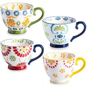 Tassen, Keramik-Kaffeetasse, groß, bunt, handbedruckt, 4er-Set, Porzellan, Suppe, Stoare, individuell