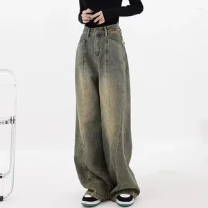 Женские джинсы, мешковатые женские джинсовые брюки с высокой талией и пуговицами, широкие брюки Y2K с карманами, винтажная уличная мода 2023