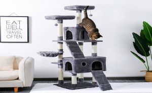 Kattmöbler Scratchers 180 cm Multilevel Tree för S med mysiga abborre stabila klättringsramskivor Gray Beige 2209094383904