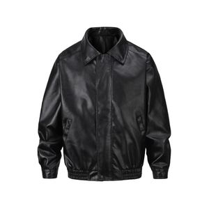 Vintage Black Pu Leather Jacket for Men Windbreaker Outwear Coat Oversized Baggy Autumn Jackets