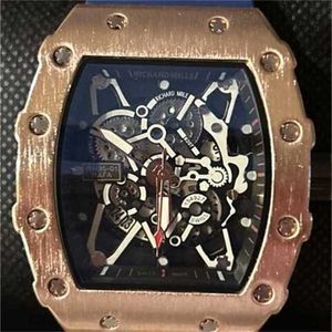 Richarmill Watch Szwajcarski automatyczny mechaniczny nadgarstek obserwuje męską serię Rose Gold Metal and Blue Rubber Watch Band Wn-Utun