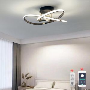 Żyrandole Nowoczesne żyrandol LED LED Light do salonu Czarna/biała wisząca lampka Luster Alexaapp/Remote