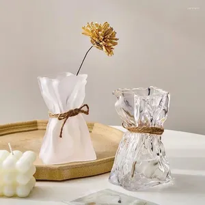 Vasi Vaso in vetro di carta pieghettata Luce Colorata di lusso Soggiorno Tavolo da pranzo Fiori secchi idroponici creativi Ornamenti di fiori di rosa