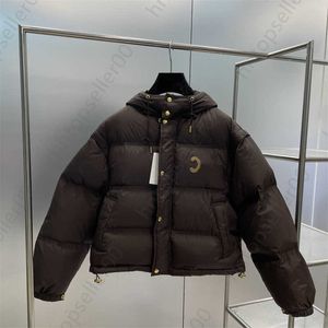 Designer pena puffer jaqueta feminina casaco de inverno logotipo padrão decoração no peito destacável manga longa com capuz engrossado quente jaquetas roupas femininas