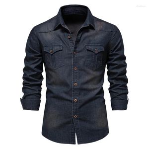 Camisas casuais masculinas na moda retro denim manga cheia homens euro plus size S-5XL algodão jeans camisa streetwear roupas