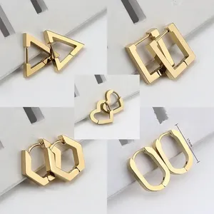 Hoop Earrings 1 Pair Stainless Steel 3 Color Mini Geometric 2023 Trendy For Women Men Fashion Gift Party Jewelry