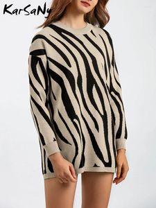 Swetry kobiet Karsany Zebra Stripe Dis Loss Women 2023 Winter Pullover Lose Sweted Sweter Gree Green