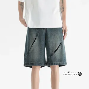 Mäns jeans shorts för sommarnischdesign Löst breda benbyxor High Street Washed Case Capris