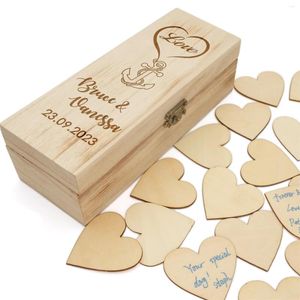 Articoli per feste Scatola per ricordi di matrimonio rustica Firme per libro degli ospiti personalizzati Libro in legno per ospiti Regalo con cuori cadenti