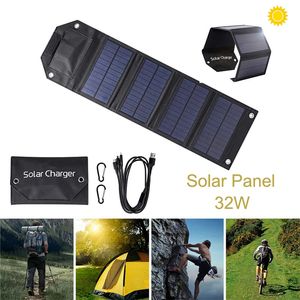 Chargers 32W Solar Panel Foldable 5V USB Energy Cell Charger Folding Waterproof Outdoor Mobile Power Battery 231030