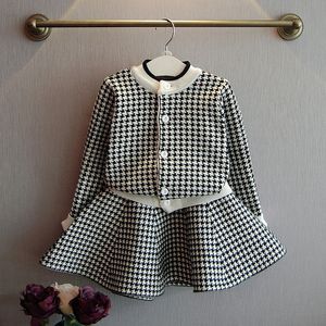 Set di abbigliamento scozzese per ragazze Manica lunga Maglione principessa Gonna corta Due pezzi Bambini Primavera Autunno Abiti lavorati a maglia Vestiti per bambini BH79