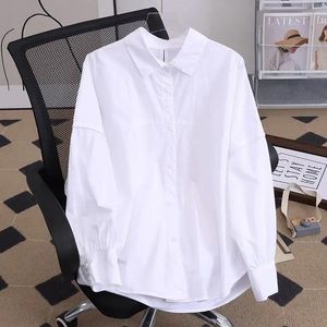 Women's Blouses 2023 Autumn In Korean Fashion Off Shoulder Cotton White Shirt Woman Basic Long Sleeve Loose Casual Button Up Tops