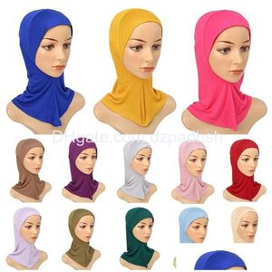 Saç Aksesuarları Düzenli Müslüman Underscarf Kadınlar İç Hijab Kapakları Pamuk Kafa Eşarpları Türban Düz Renk İslam Eşarp Türbante Damla Dhbec