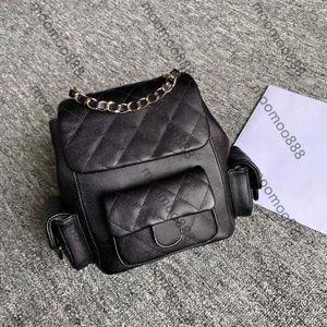 12A All-New Mirror Quality Designer Small Backpack 19.5cm Womens Black Quilted Flap Purse Bags Double Strap Shoulder Gold Tone Box Bag Luxurys Real Leather Handbags