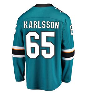 2023新しい卸売カスタム名番号Ed Ice Hockey Jerseys San Jose 65 Erik SSON 62 Kevin Labanc 39 Logan Couture