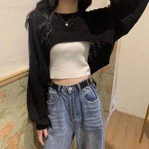 Kvinnors tröjor est Autumn Women Solid tröja o-hals Croped Sweater Pullover Crop Top Super Croped Sweaters Shirts For Female 231030