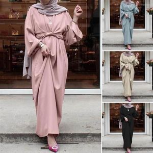 Casual Dresses Summer Women Style Maxi Dress Loose Abaya Nidha Long Sleeve Solid Color Dubai Turkey Modest Robe Kaftan Islam256J