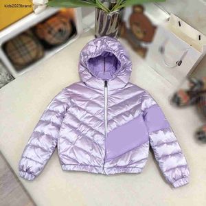 New baby down Hooded jacket Winter kids Down coat Size 100-160 high quality Shiny Purple child overcoat Oct25