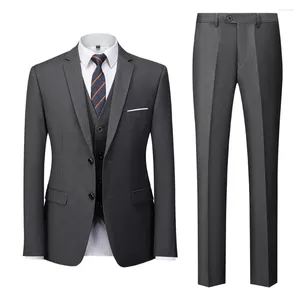 Ternos masculinos blazer colete calças high-end boutique de alta qualidade cor sólida formal negócios 3pce e 2pce conjunto noivo vestido de casamento