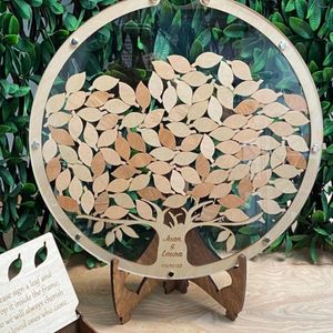 Party Supplies Wedding Guest Book Tree and Leaves Alternative Decorations Meddelande Trä runda transparent välsignelseuppsamlingslåda