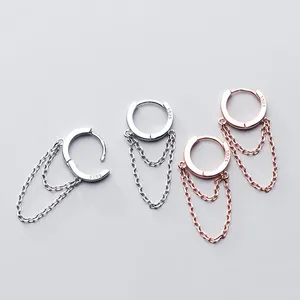 Creolen Echt 925 Sterling Silber Link Kette Für Frauen Kreis Knorpel Ohr Piercing Schmuck Zubehör Geschenk