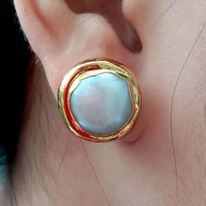 Stud Earrings YYGEM Natural White Coin Freshwater Pearl Gold Color Plated Anniversary Push-back