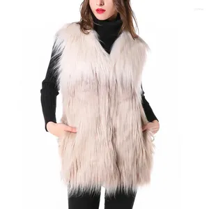 Kvinnors päls fluffig jacka lång gradient imitation tvättad ullväst för att hålla varma mongolier får kvinnlig kappa