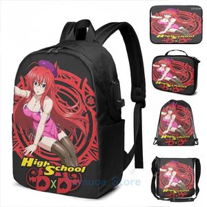 Zaino Divertente stampa grafica Rias Gremory Carica USB Borse da scuola per uomo Borsa da donna per laptop da viaggio