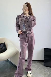 Kvinnors jeans 158271 Fashion Classic Trendy Luxury Design Tidig Autumn Purple Set Short Coat Jacket Denim Pants Female M6