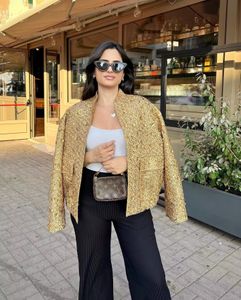 Sequins Woman Bomber Turgi dla kobiet 2023 Autumn Chic Szy Chic Streetwear Płaszcz Kamowy kołnierz stojak z kieszenią nową odzież wierzchnią