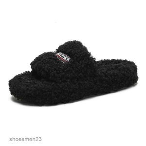 Hair Sandal Furry Sandals Slipper Shearling b Cotton Family 2023 New Balencaiiga Wool Female Lamb Outwear Lazy Shoes Casual Home DCVN