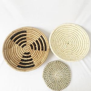 Decorative Figurines Seaweed Woven Plate Household Straw Wall Pendant Living Room Ornaments Porch Hanging Set