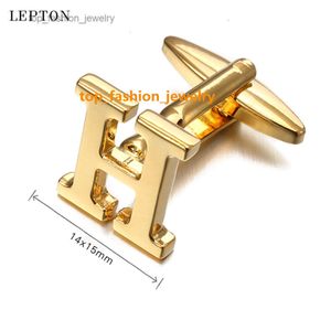Cuff Links Lepton Letters H Cufflinks For Men High Polishing Stainless Steel CuffLinks Man Shirt Cuffs Cuff links Relojes Gemelos 230522